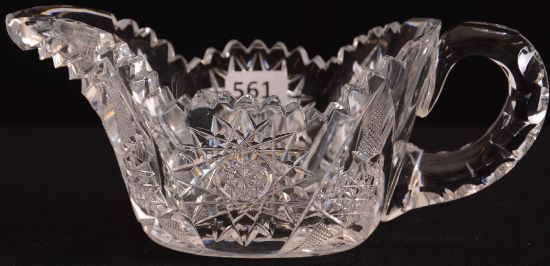 Gravy Boat - BPCG: Gravy Boat - Brilliant Period Cut Glass - 7.25" - Hobstar, Strawberry Diamond and Fan Motif - Double Notched Handle - Ray Cut Base