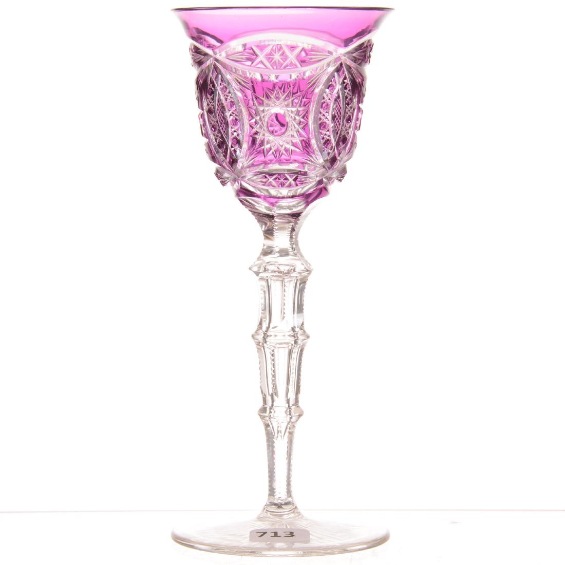 Rhine Wine: Rhine Wine 7.75" - Amethyst Cut to Clear - Hobstar, Vesica and Fan Motif - Sectional Air Trap Stem - Ray Cut Foot