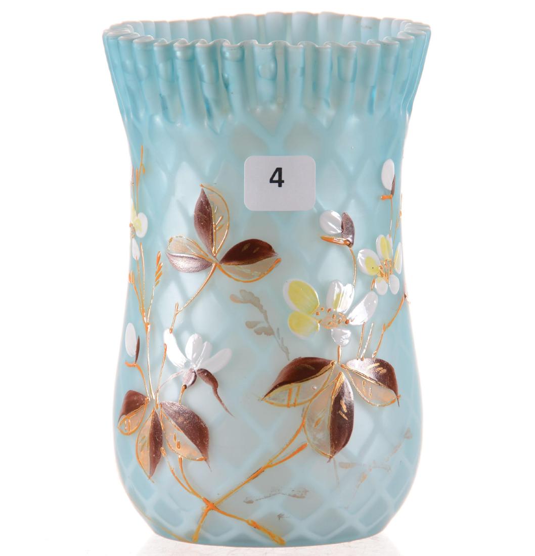 Blue Satin Art Glass Celery Vase - 6.5" (1 of 3)