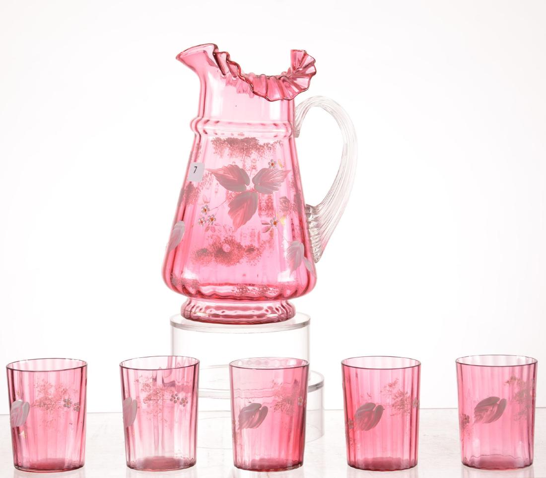 Water Set - Victorian Cranberry Art Glass (1 of 4)