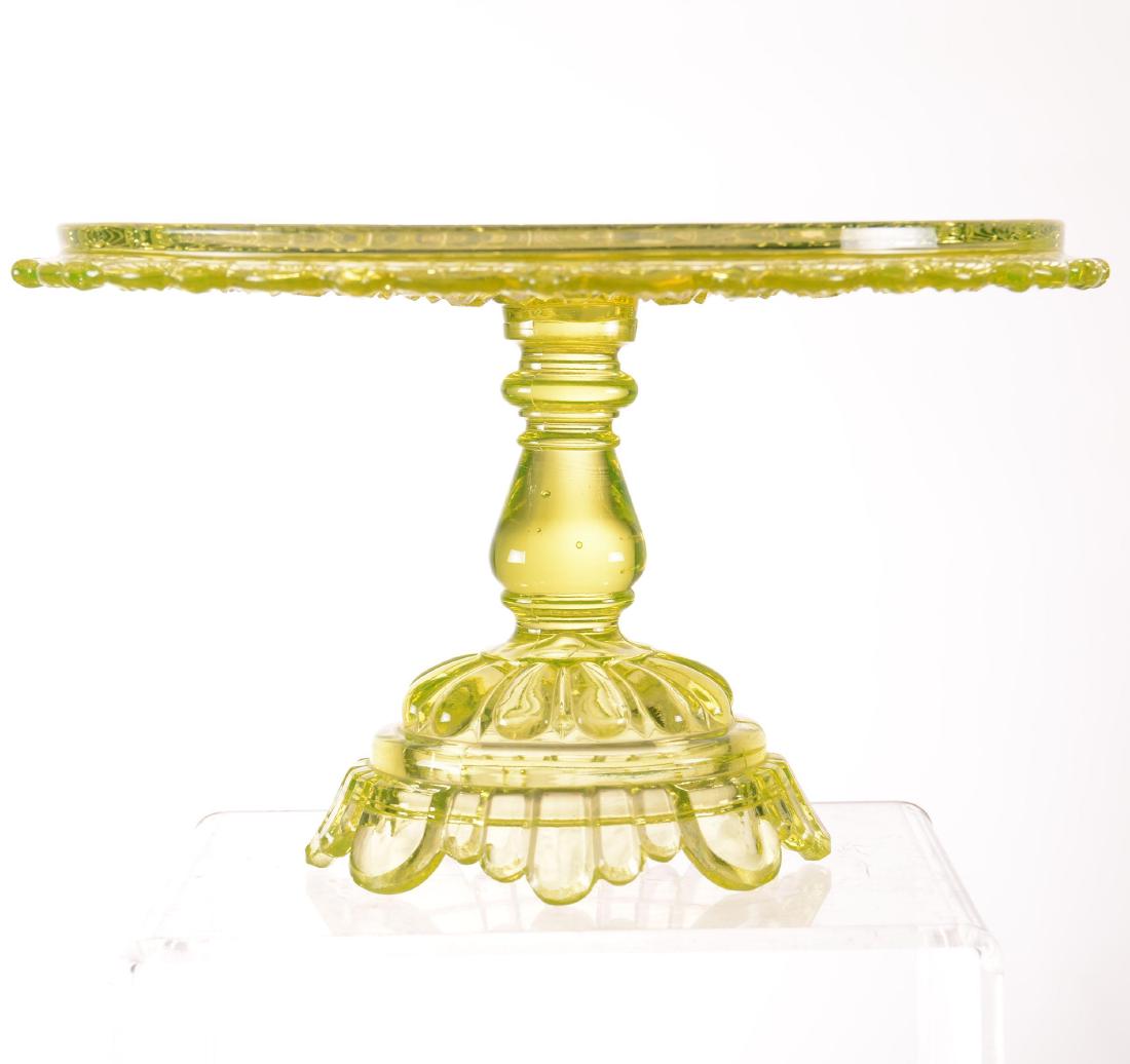 Vaseline Pattern Glass Cake Stand - 6.5" X 11" (1 of 4)