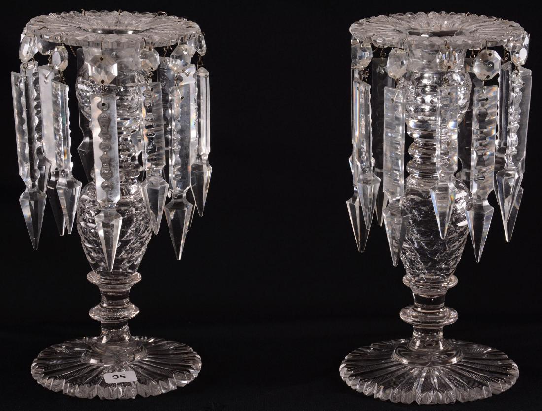 Pair Cut Glass Candle Lustres - 10" (1 of 3)