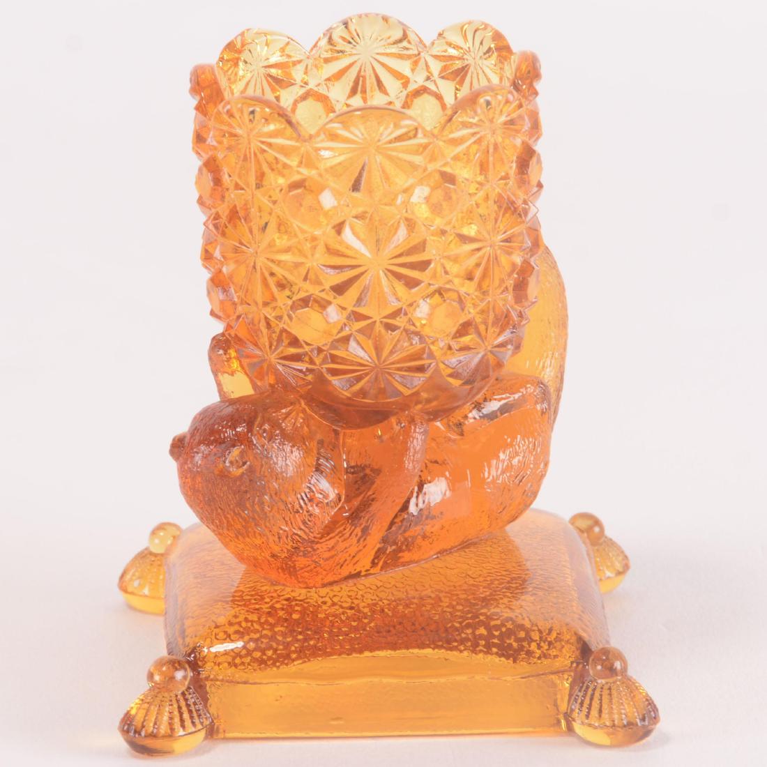 Figural Amber Pattern Glass Toothpick Holder - 3.5" (1 of 3)