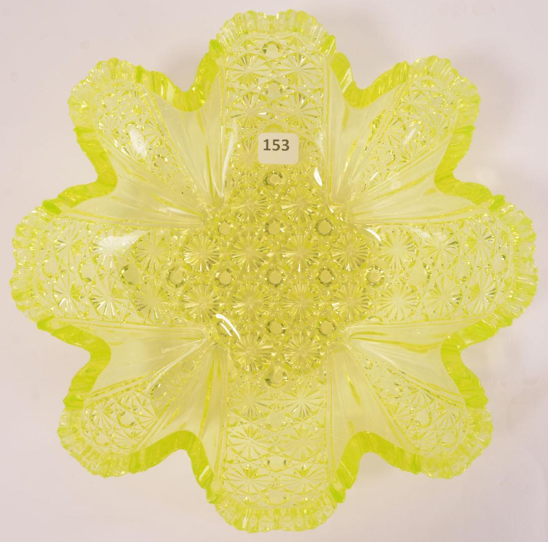 Vaseline Button & Daisy Pattern Bowl - 3.25" X 10" (1 of 3)