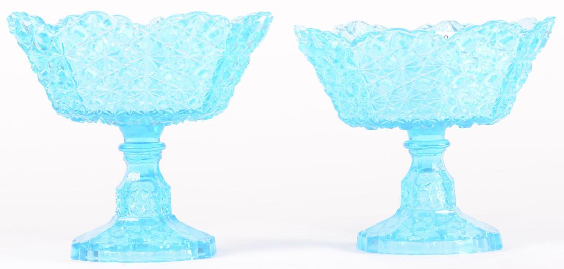 (2) Compotes - Blue Pattern Glass - 7.25" X 8.5" (1 of 4)
