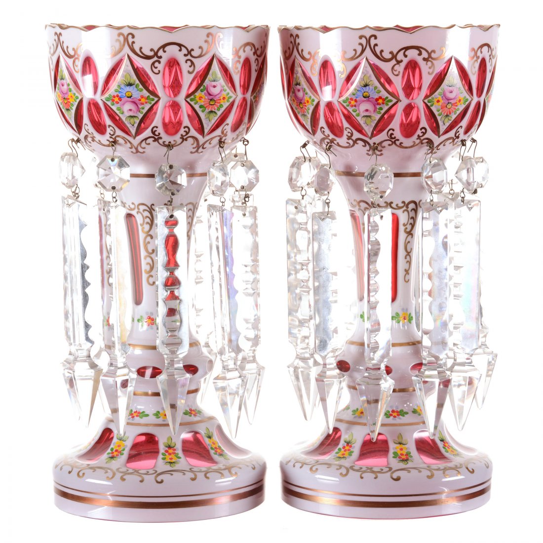 Pair Candle Lustres - 12.75" - Art Glass (1 of 3)