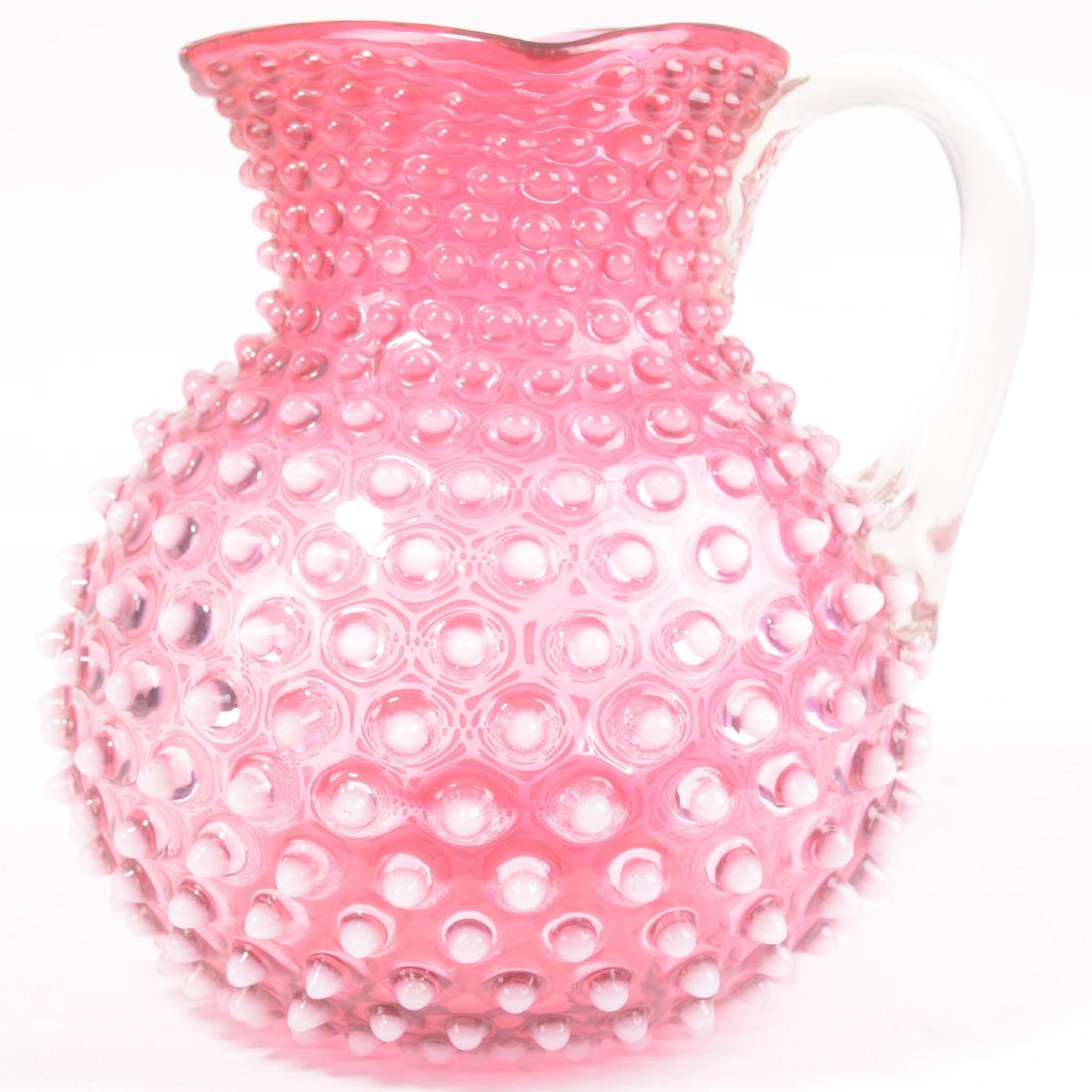 Pitcher - Victorian Cranberry Opalescent Hobnail - 8" (1 of 3)