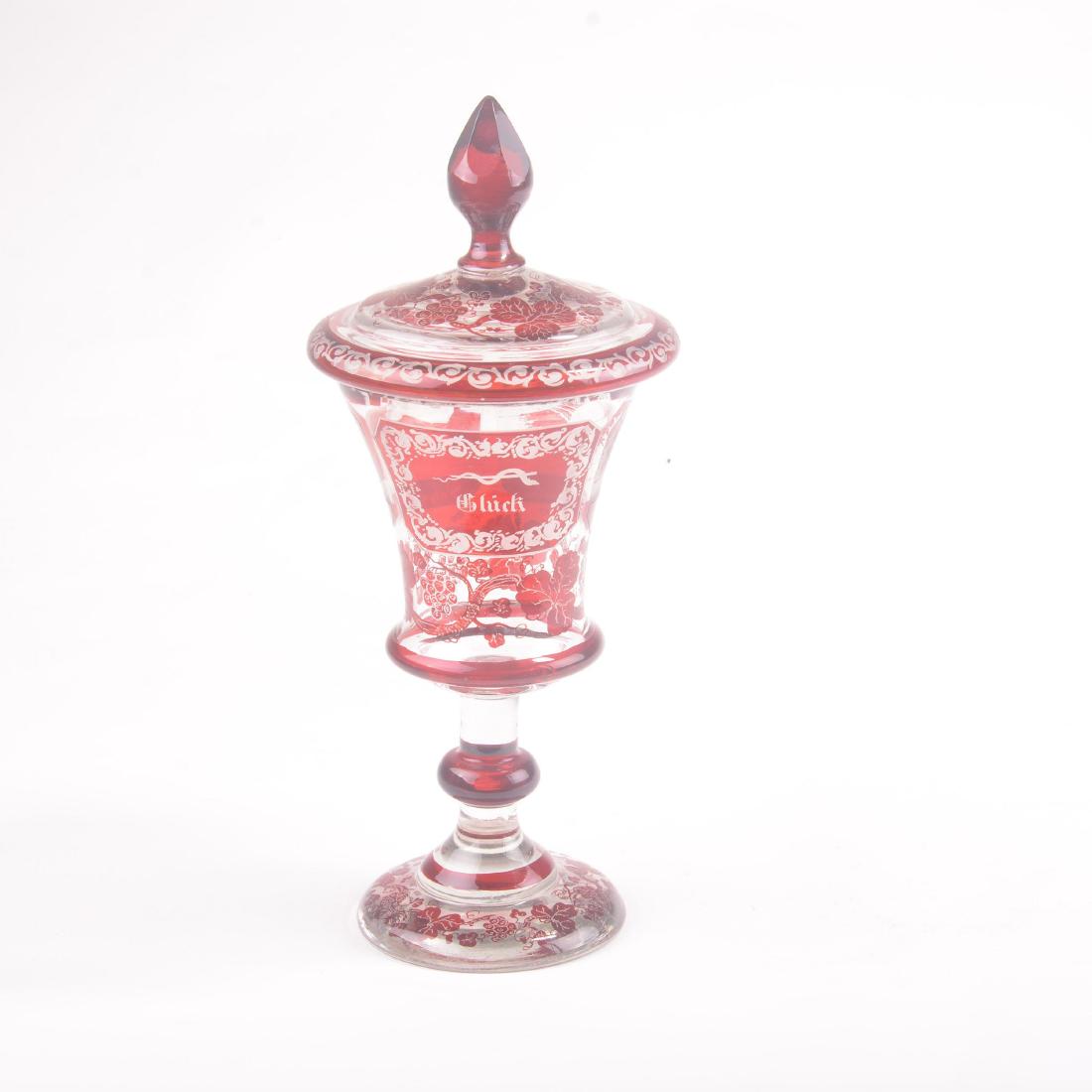 Covered Pokal Jar - Ruby Flash Bohemian - 12.25" (1 of 3)