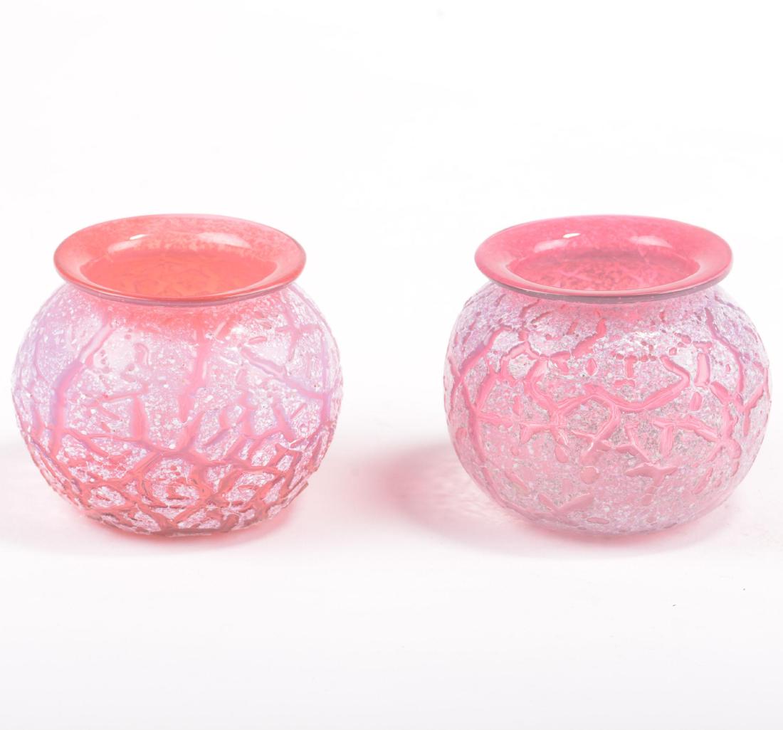 Vases - Pair Cranberry Overshot - 2.5" X 3" (1 of 2)