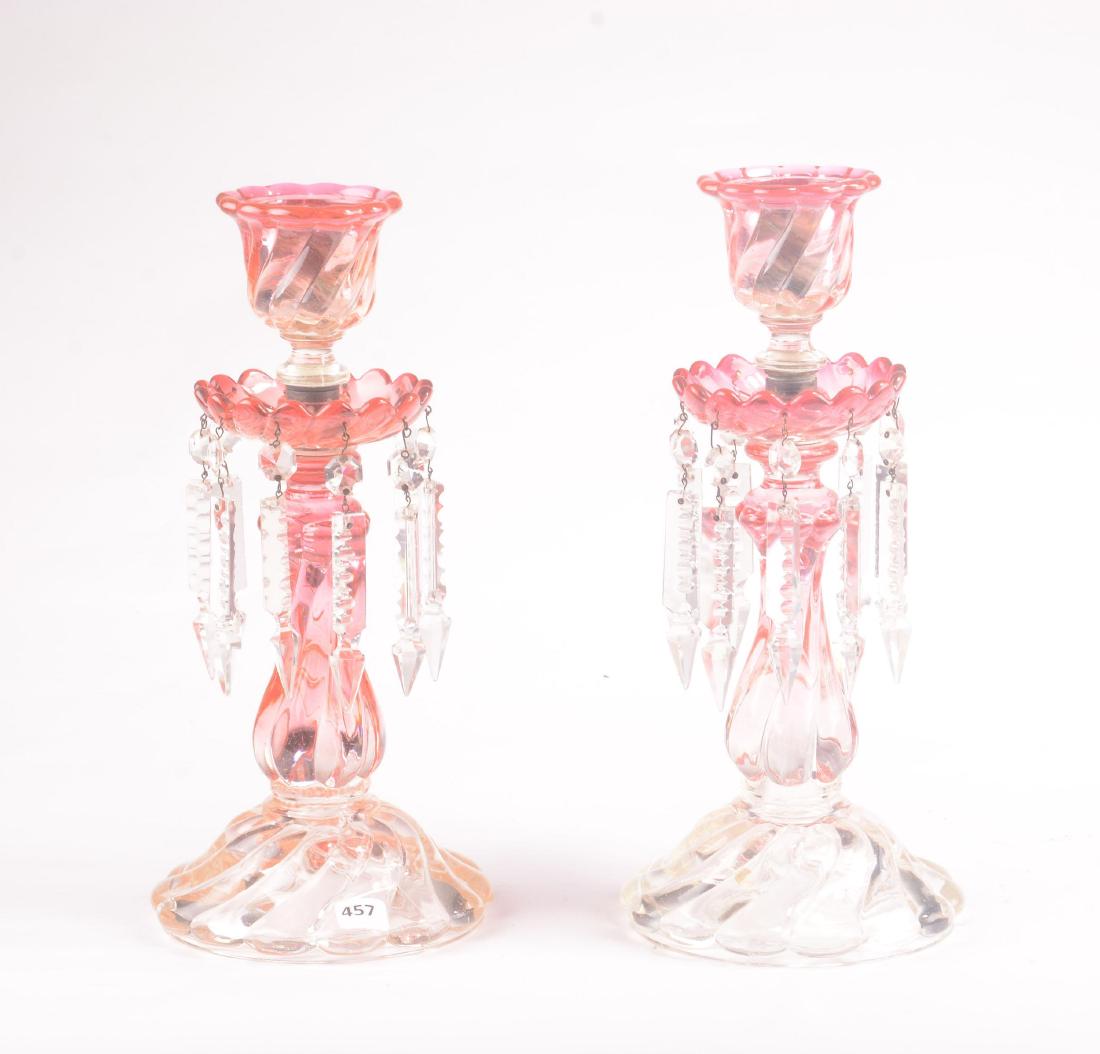 Pair Candlesticks - Unmarked Baccarat Rose Tiente (1 of 2)