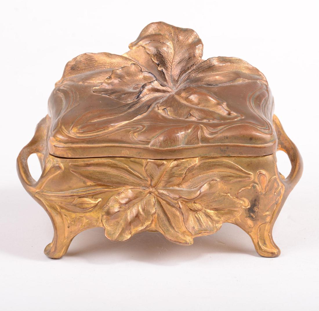 Jewel Box - Gilt Metal Hinged Art Nouveau - 4" X 6" (1 of 4)