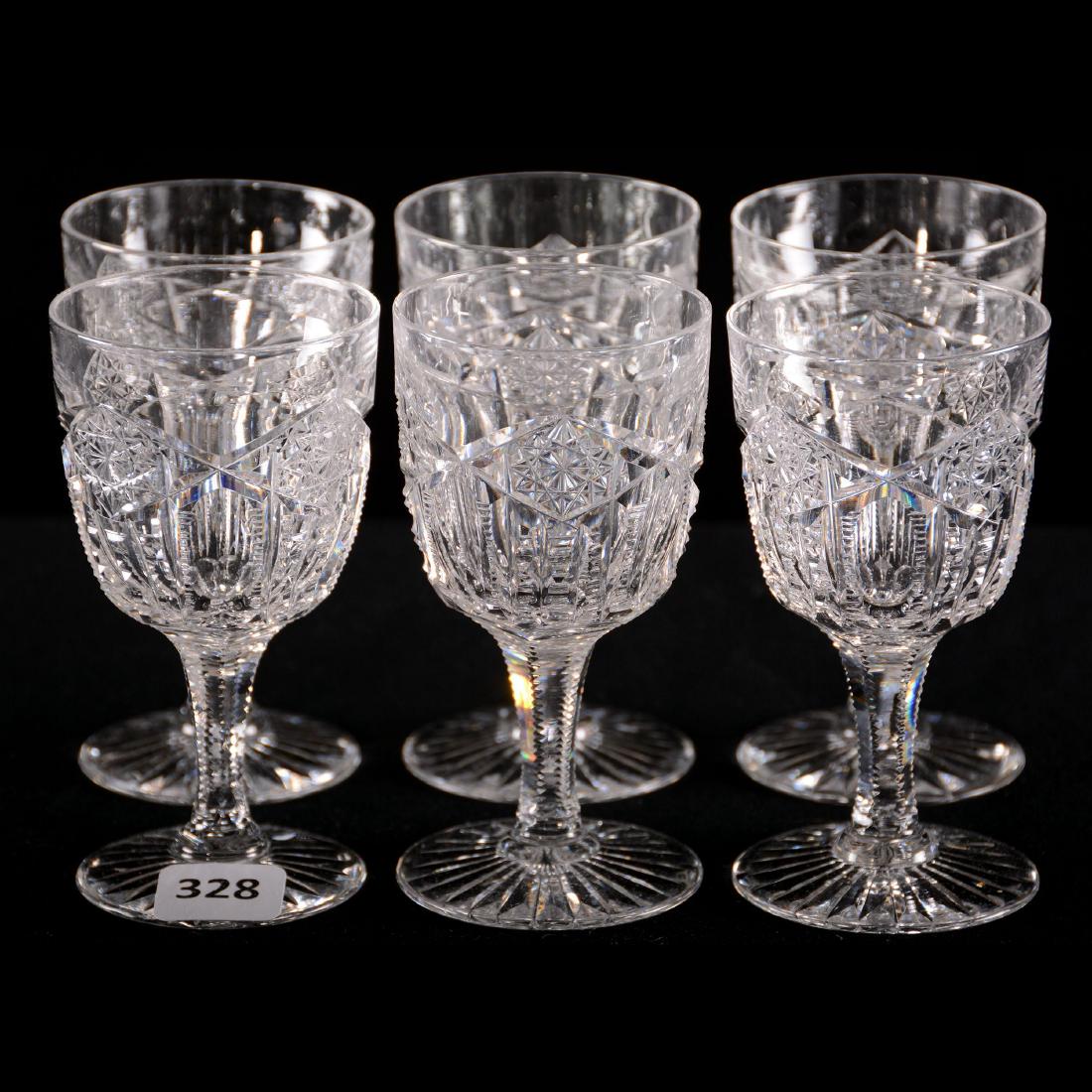 (4) Wine Glasses - American Brilliant Cut Glass - 4": (4) Wine Glasses - American Brilliant Cut Glass - 4" Narada Pattern by C.F. Monroe - Ray Cut Base