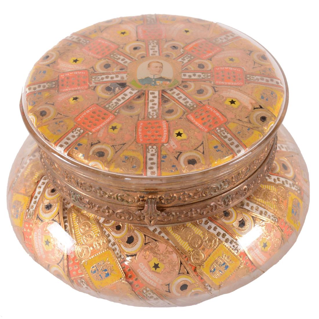 Cigar Band Crystal Box - Unmarked Wave Crest - 3.5"X6": Cigar Band Crystal Box - Unmarked Wave Crest - 3.5"X6" Some Interior Paper Lining in Base Is Missing