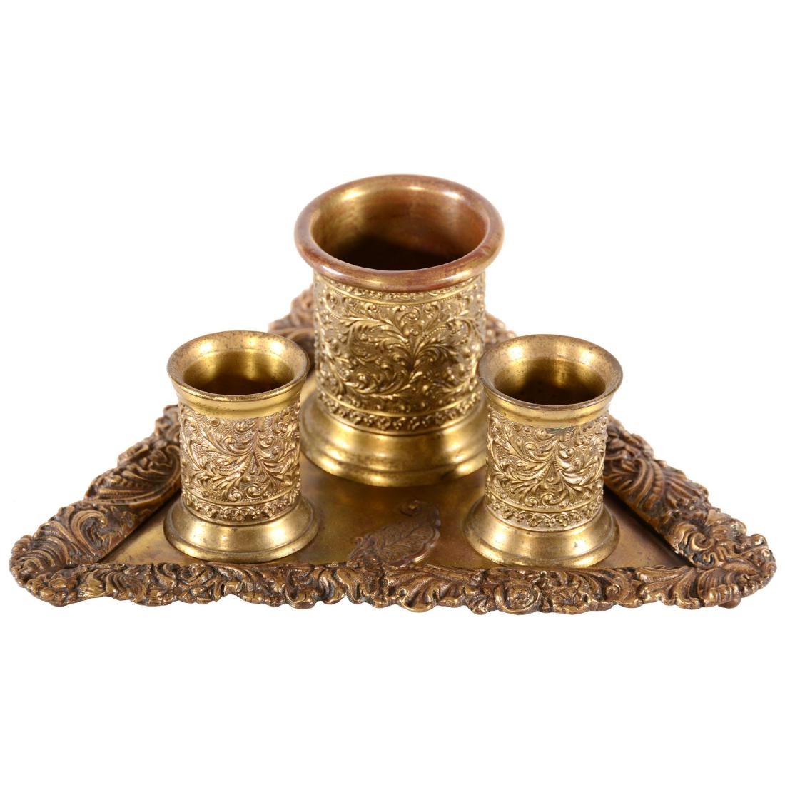 Brass Smoke Set - Unmarked C.F. Monroe - 3.5" X 9.5" (1 of 2)