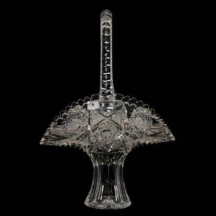 Basket - 14.5" X 10": Basket - 14.5" X 10" Hobstar, Strawberry Diamond and Fan Motif - Ray Cut Base - Double Notched Handle - Clear Blank - ABCG