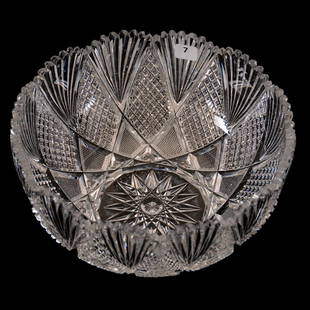 Bowl - 5" X 10": Bowl - 5" X 10" Hobstar Center with Strawberry Diamond, Crosscut Diamond and Fan Motif - Quality Clear Blank - ABCG