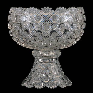 Punch Bowl - 12"X12" - Signed J. Hoare Kohinoor Pattern: Punch Bowl - 12"X12" - Signed J. Hoare Kohinoor Pattern - Two-Part - Extremely Rare - Fantastic Deep Cut Hobs - Exquisite Blank - Great Quality - ABCG