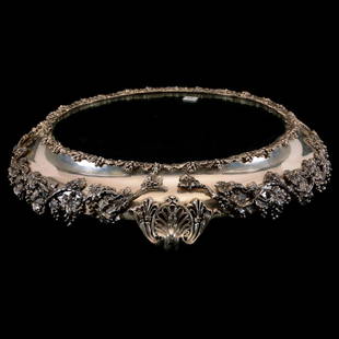 Mirror Plateau - 4" X 14" Mirror: Mirror Plateau - 4" X 14" Mirror 20" Overall Diameter Across Base - Elaborate Three-Dimensional Vintage Motif - One of Finest Plateaus Available