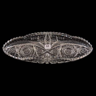 Celery Tray - 12.25": Celery Tray - 12.25" Hobstar, Cane, Nailhead Diamond and Vesica Motif - ABCG - Light Roughness on Two Teeth