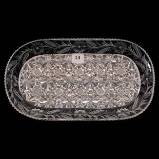 Tray - 10.25" X 6" - Signed Tuthill: Tray - 10.25" X 6" - Signed Tuthill Cosmos and Russian Type Pattern - Clear Blank - ABCG