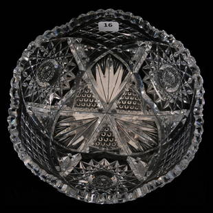 Bowl - 3.25" X 8": Bowl - 3.25" X 8" - Three Sections of Hobstar, Nailhead Diamond, Crosscut Diamond and Fan Motif - ABCG - Some Pattern Nicks