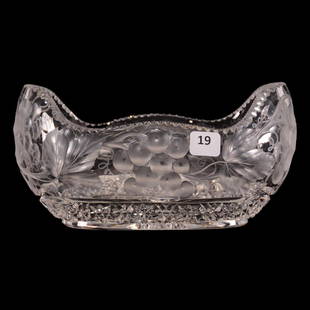 Oval Bowl - 4" X 8" - Signed Tuthill: Oval Bowl - 4" X 8" - Signed Tuthill Vintage and Geometric Pattern - Ray Cut Base - Notched Rim - Extra Nice Blank - ABCG