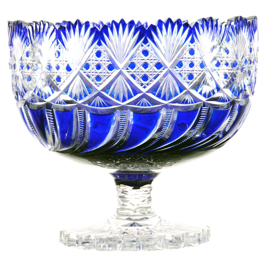 Pedestal Bowl 8" X 9" Cobalt Blue Cut to Clear