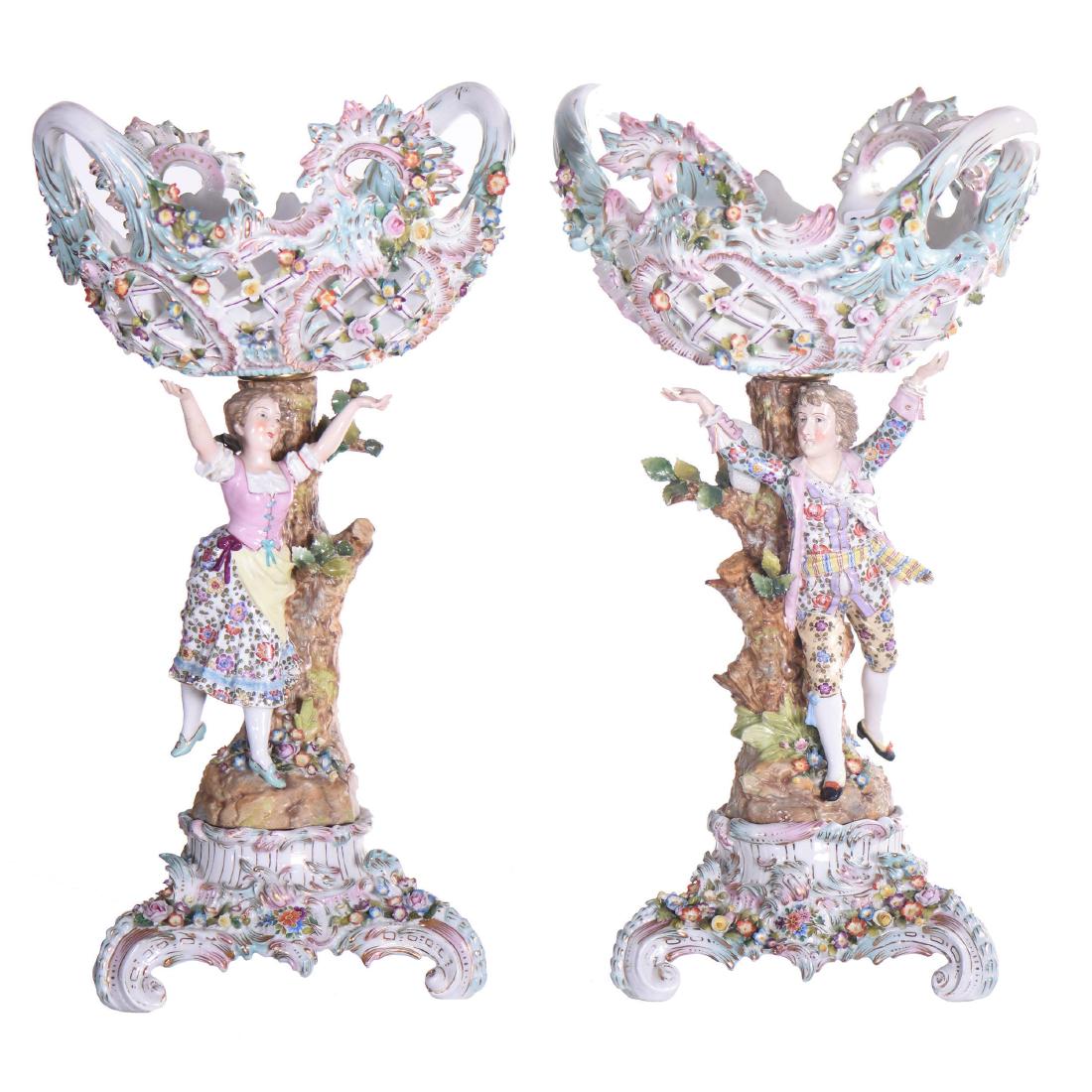 Pair Sitzendorf Marked Figural Compotes - 18.5" X 11" (1 of 5)