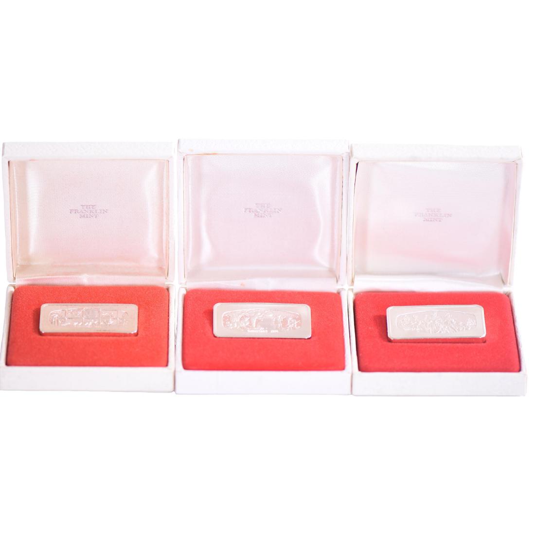 Franklin Mint Sterling Christmas 500 Grain Ingots: Franklin Mint Sterling Christmas 500 Grain Ingots Dated 1973, 1974 and 1975 - Original Boxes