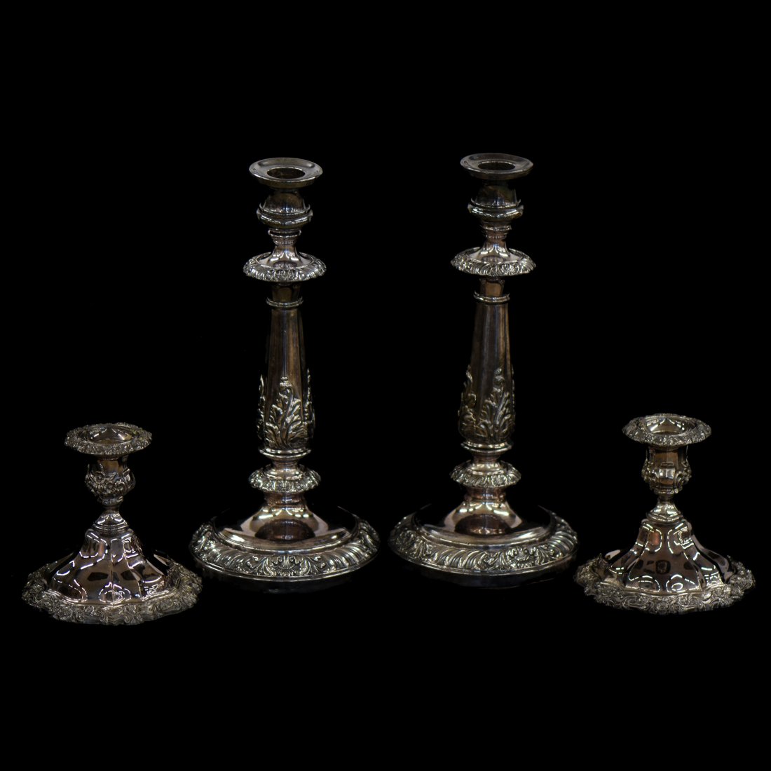 (2) Pair Unmarked Silverplate Candlestick Holders (1 of 4)