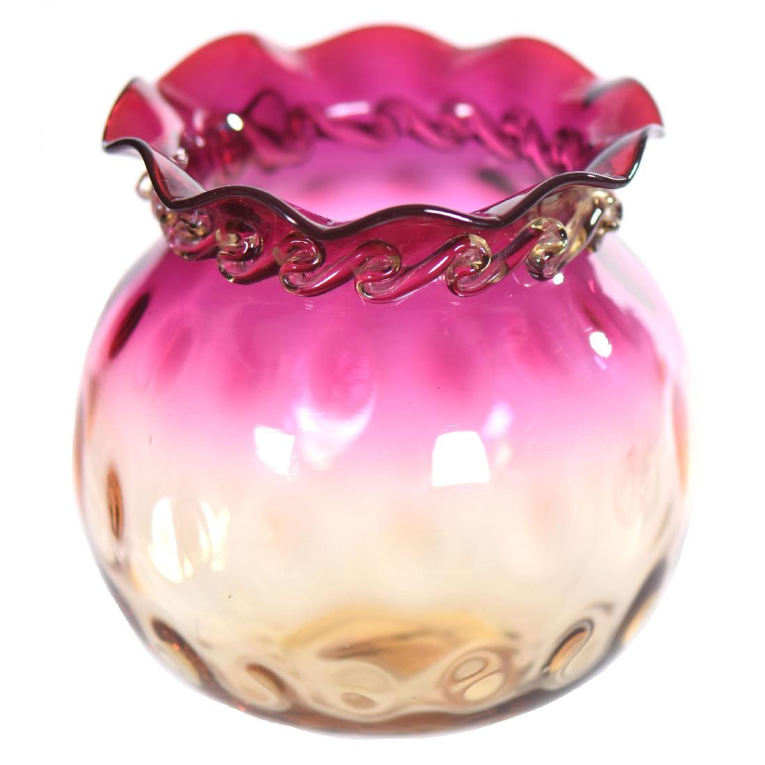 Alexandrite Art Glass Vase - 4" X 4": Alexandrite Art Glass Vase - 4" X 4" Applied Rigoree - Coinspot Pattern - Nice Color