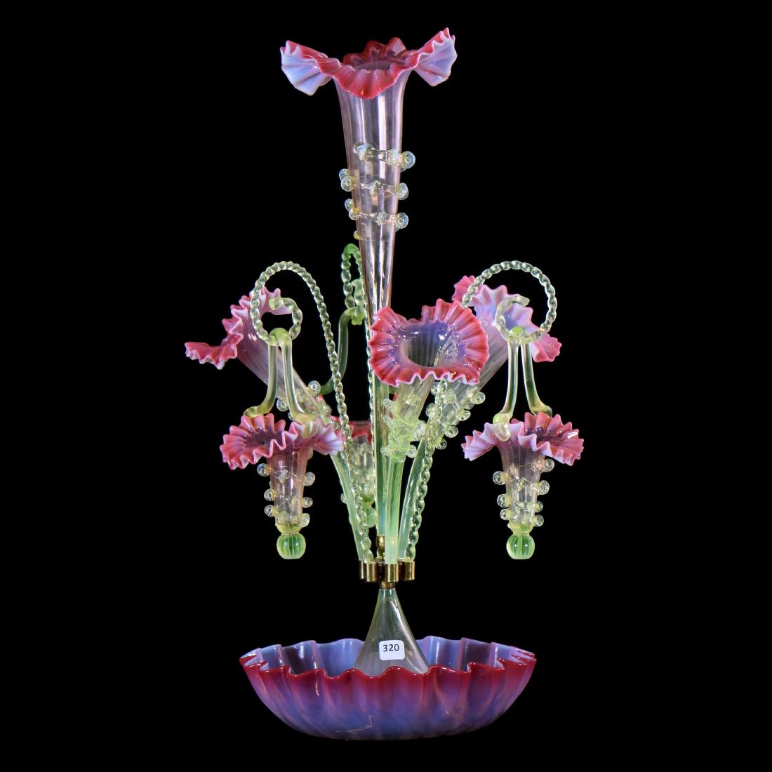English Art Glass Epergne - 24" X 13" (Widest Point) (1 of 3)