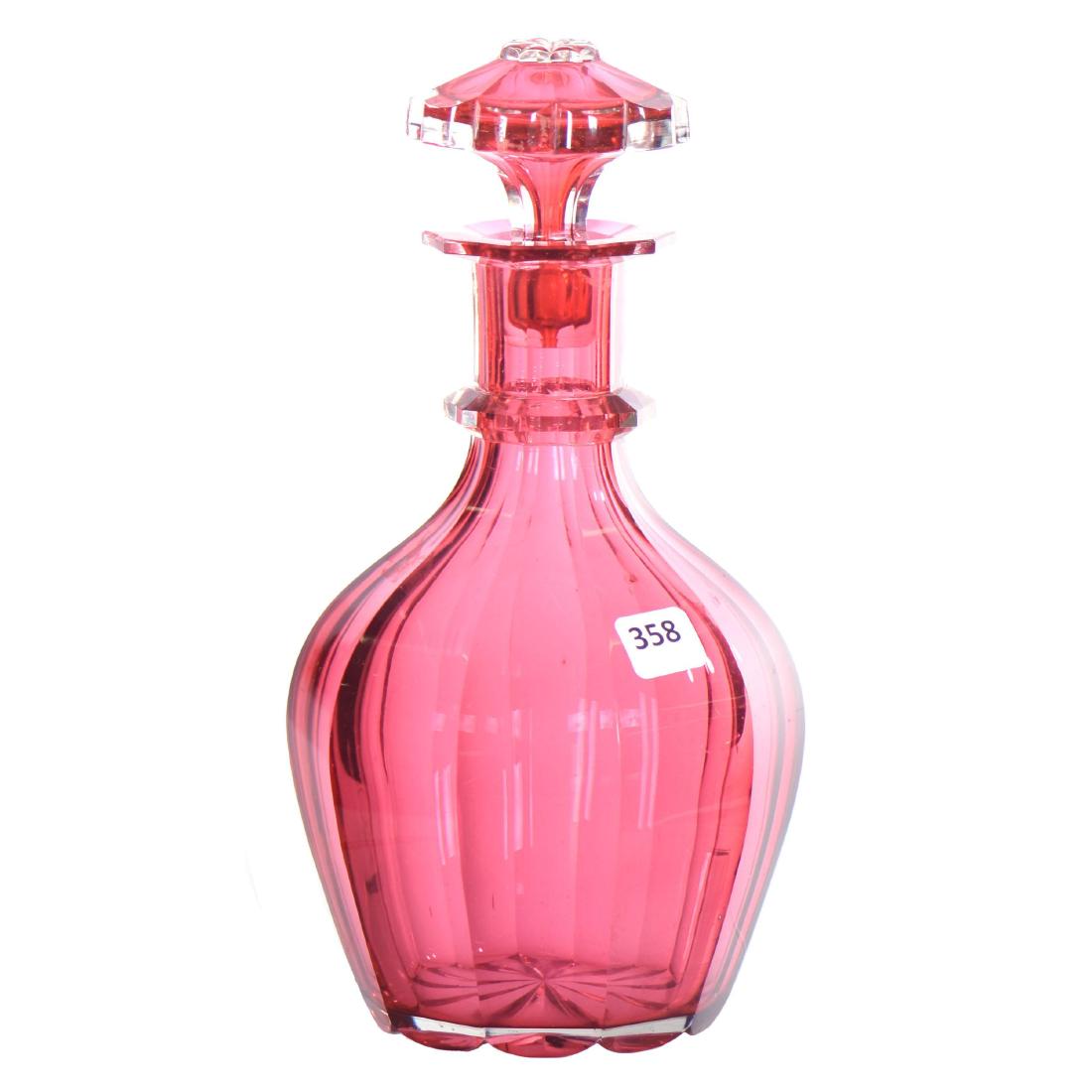 Cranberry Art Glass Decanter - 10" X 5" (1 of 3)