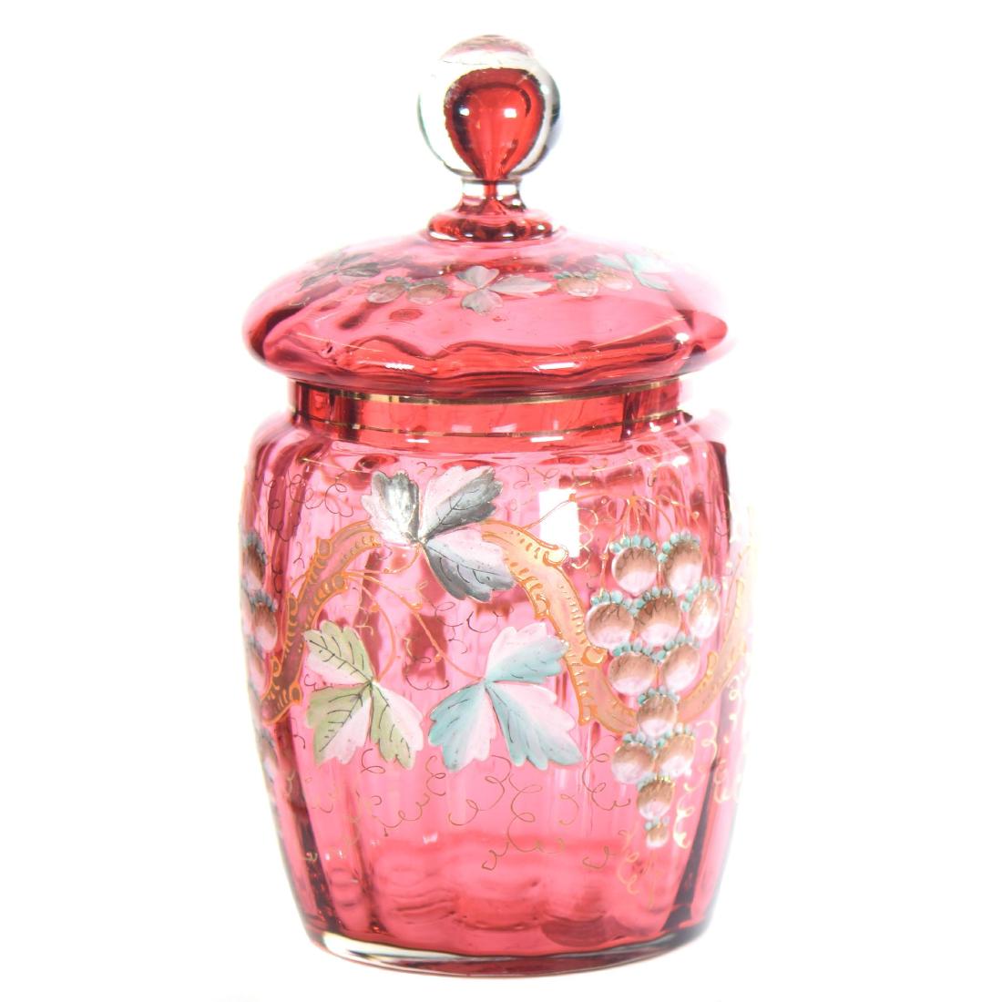 Cranberry Art Glass Biscuit Jar - 9" X 5" (1 of 2)