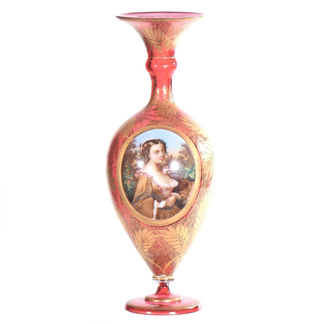 Cranberry Art Glass Vase - 16" X 6" (1 of 3)