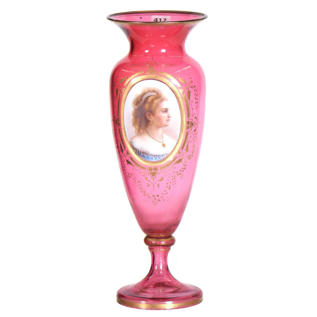 Cranberry Art Glass Vase - 13" X 4.5" (1 of 3)