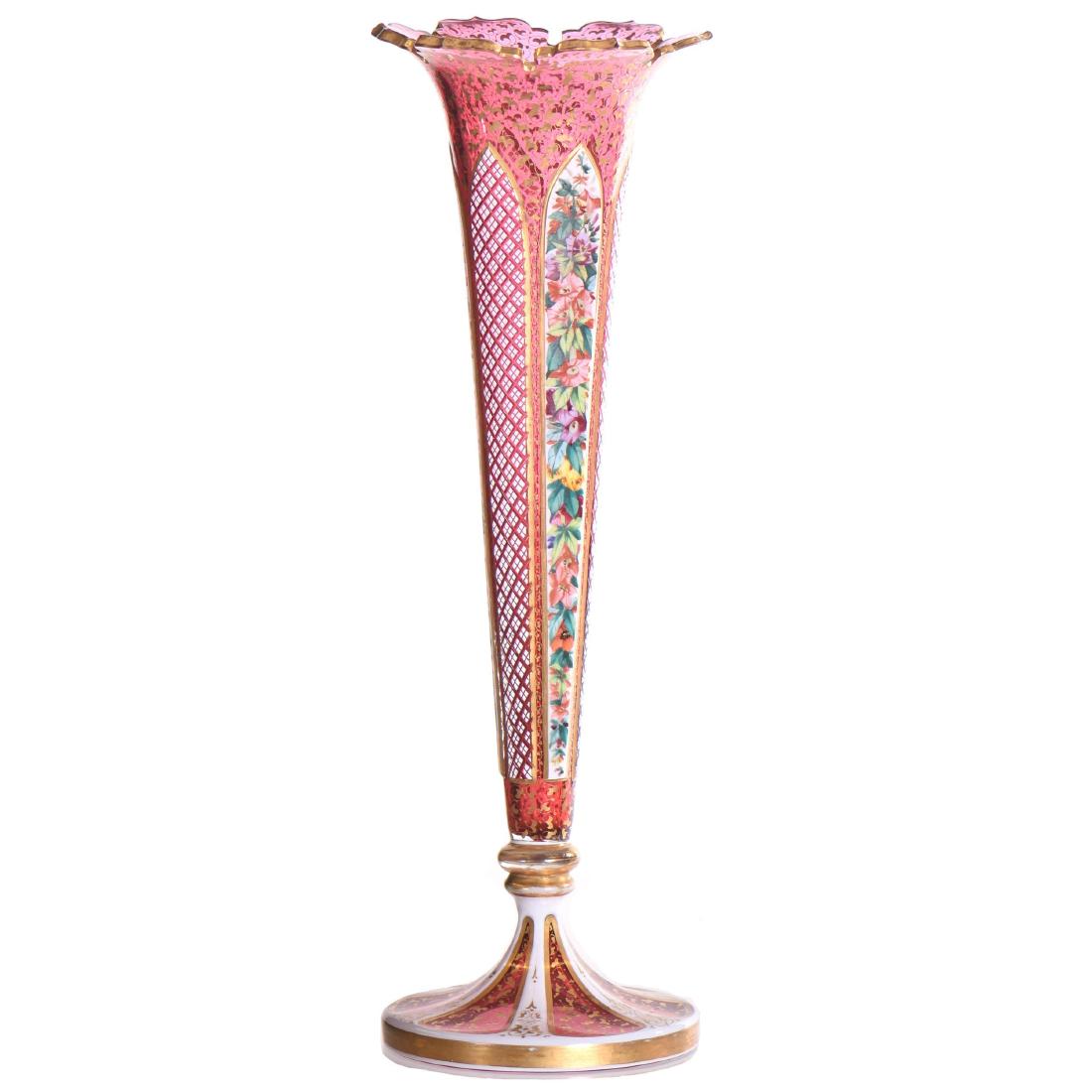 Cranberry Art Glass Vase - 16" X 5.25" (1 of 3)