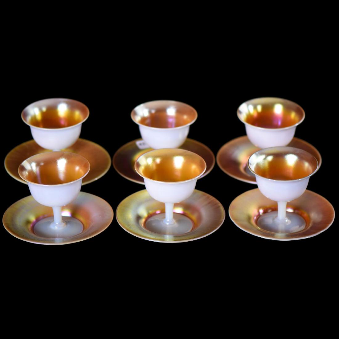 (6) Unmarked Steuben Art Glass Sherbets W/Underplates (1 of 2)