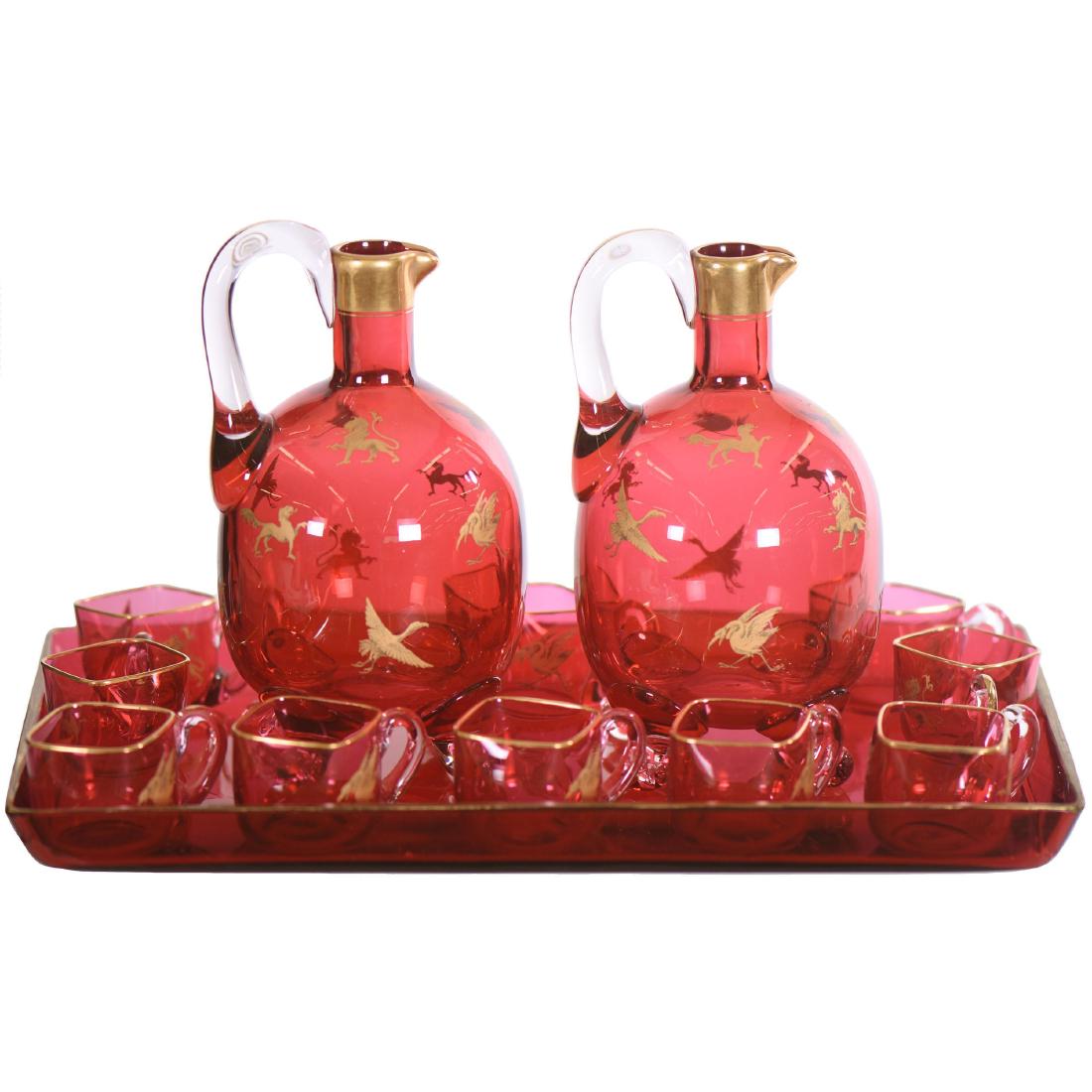 Cranberry Art Glass Liqueur Set -6.5" X 11.5" (1 of 4)