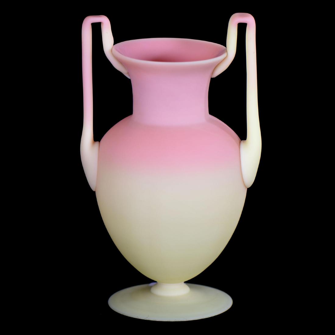 Burmese Art Glass Two-Handled Urn/Vase - 7.25" X 4.25" (1 of 2)