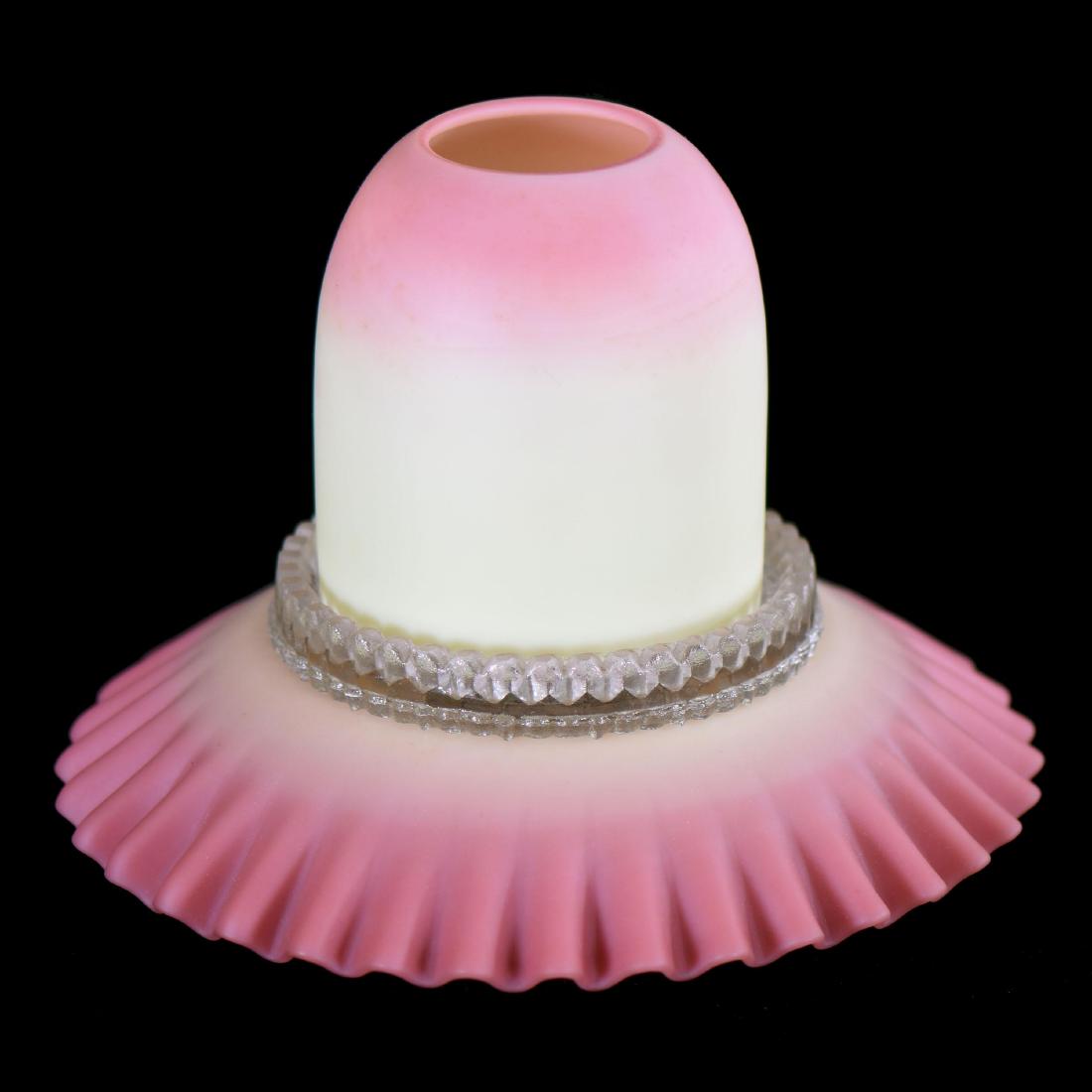 Burmese Art Glass Fairy Lamp - 5.5" X 7": Burmese Art Glass Fairy Lamp - 5.5" X 7" Burmese Ruffled Reversible Base - Clear Clarke's Candle Insert - Burmese Dome Lamp Shade - Minor Roughness on Base Ring