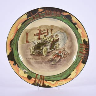 Plate - Royal Doulton Automobile Scene D2406 - 10.5": Plate - Royal Doulton Automobile Scene D2406 - 10.5" - Titled "A-Nerve-Tonic" - to Ensure Every Item Sells, We Have Placed Low Starting Bids on Every Item, and All Items Will Sell Without Reserve.