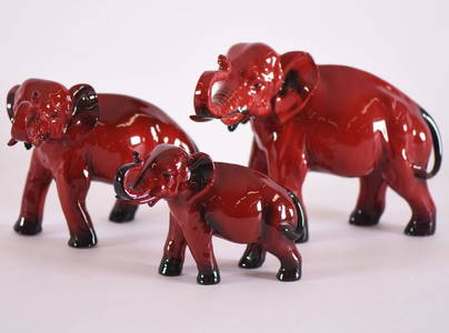 (3) Elephant Figurines - Royal Doulton Flambe