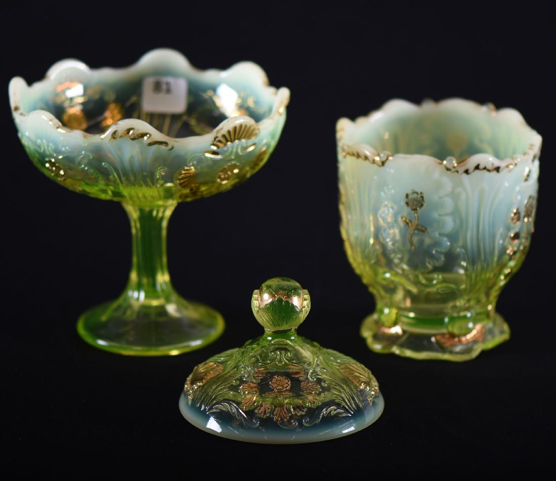 (3) Vaseline Opalescent Items - Everglades Pattern (1 of 2)