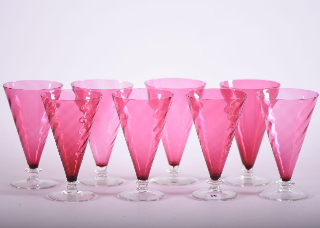 (8) Cranberry Art Glass Stems - 6.5" (1 of 2)