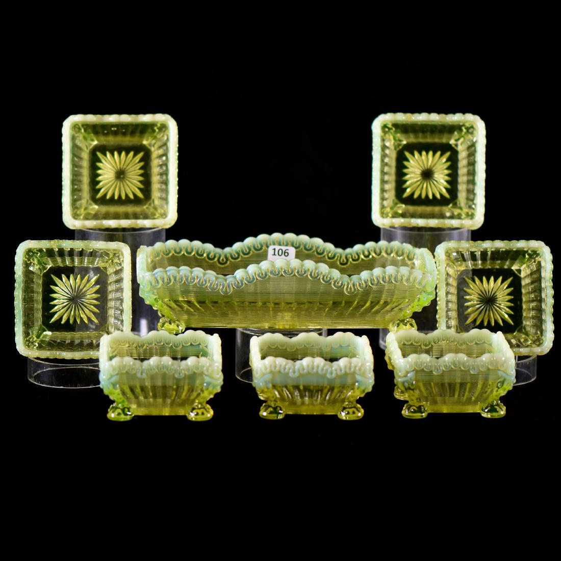 (8) Vaseline Opalescent Art Glass Items (1 of 2)