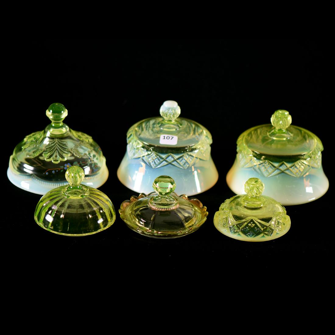 (6) Lids - Vaseline & Vaseline Opalescent (1 of 2)