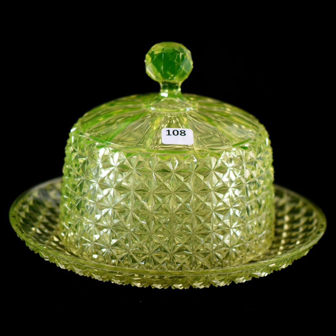 Cheese Dish - Vaseline Art Glass - 6" X 9.25" (1 of 2)