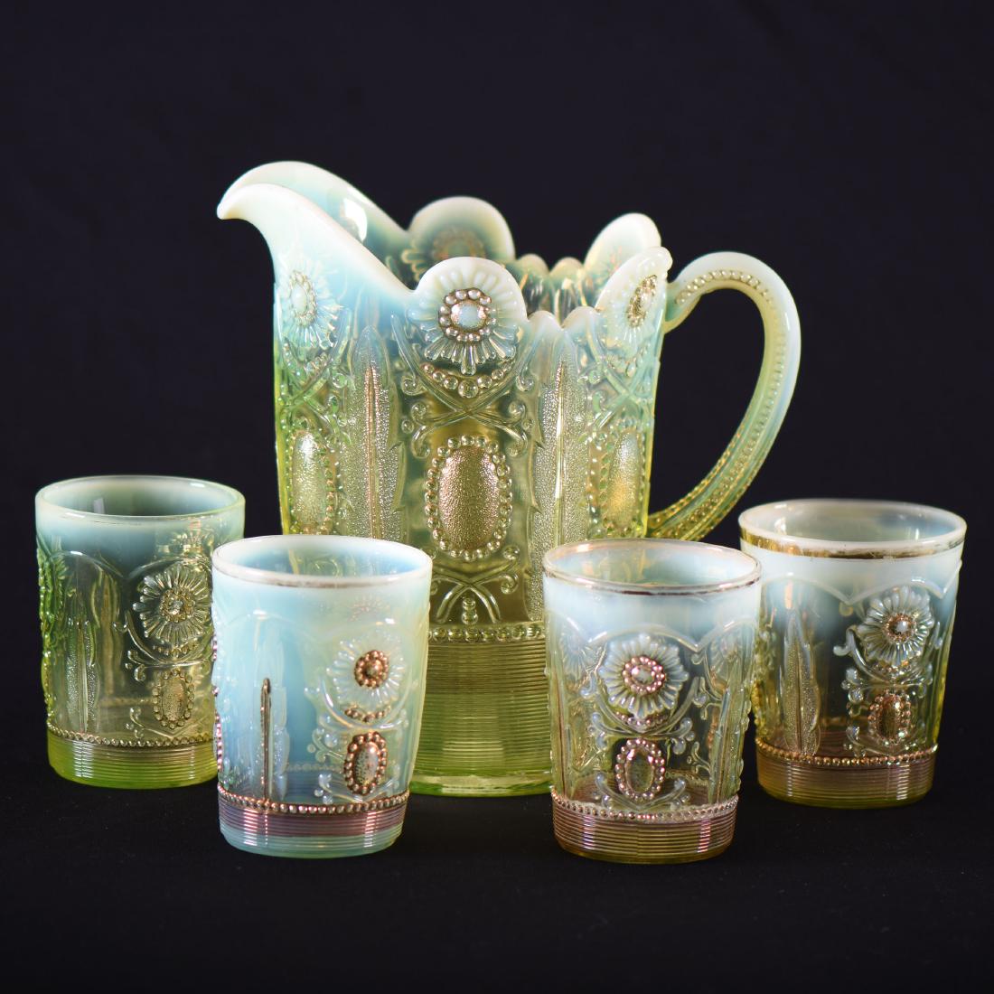 Water Set - Vaseline Opalescent - 8.5" Pitcher (1 of 2)