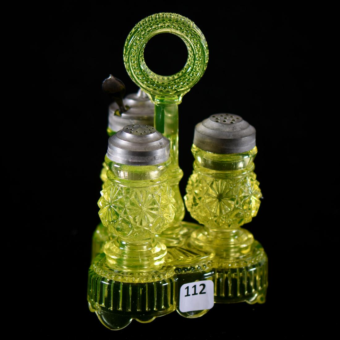 Condiment Set - Vaseline Art Glass - 7" (1 of 3)